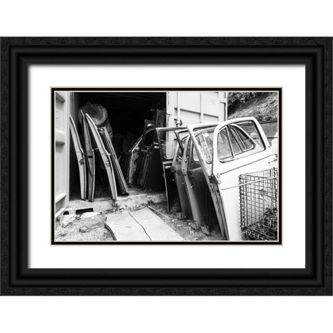 Car Doors BW Black Ornate Wood Framed Art Print with Double Matting by Malone, Will