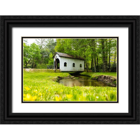 Covered Bridge Black Ornate Wood Framed Art Print with Double Matting by Malone, Will