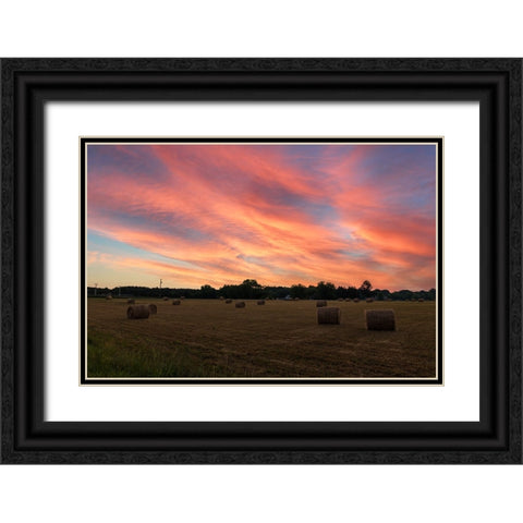 Hay Bail Sky Black Ornate Wood Framed Art Print with Double Matting by Malone, Will