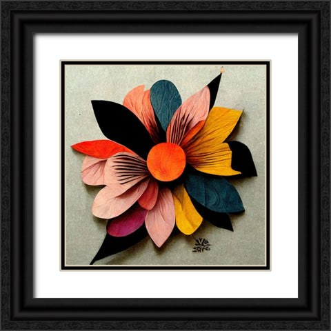 Paper Flowers Black Ornate Wood Framed Art Print with Double Matting by Screendoor