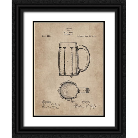 Patent Document of a Beer Mug Black Ornate Wood Framed Art Print with Double Matting by CAG