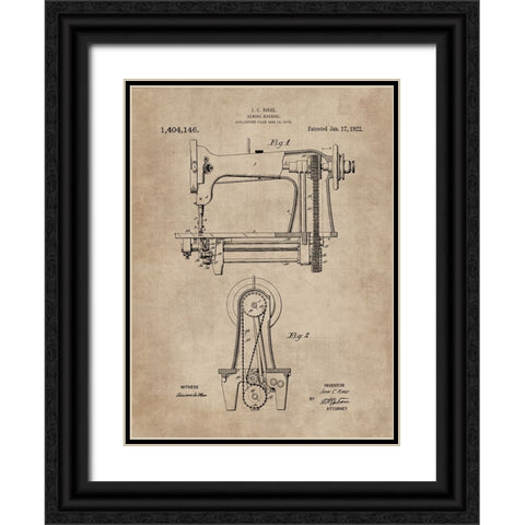 Patent Document of a Sewing Machine Black Ornate Wood Framed Art Print with Double Matting by CAG