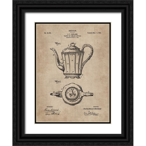 Patent Document of a Teapot Black Ornate Wood Framed Art Print with Double Matting by CAG