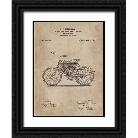 Patent Document of a Motor Cycle Black Ornate Wood Framed Art Print with Double Matting by CAG