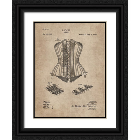 Patent Document of a Corset Black Ornate Wood Framed Art Print with Double Matting by CAG