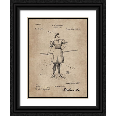 Patent Document of a Bathing Suit Black Ornate Wood Framed Art Print with Double Matting by CAG
