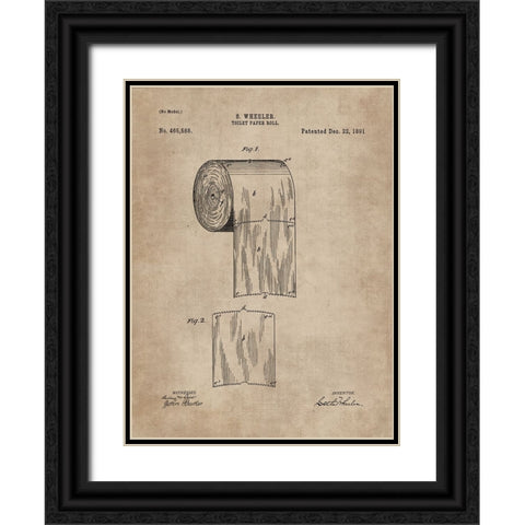 Patent Document of a Toilet Paper Roll Black Ornate Wood Framed Art Print with Double Matting by CAG