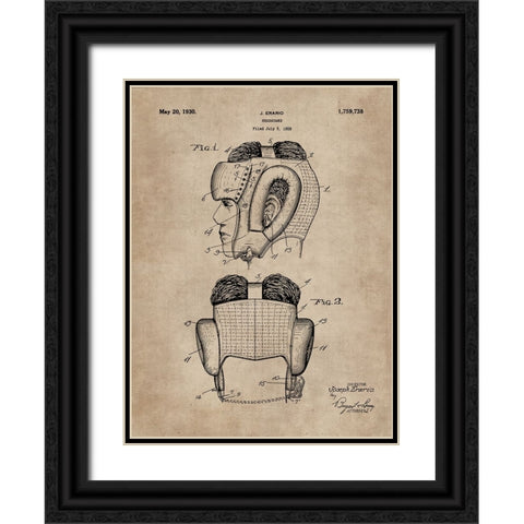 Patent Document of a Headguard for Boxers Black Ornate Wood Framed Art Print with Double Matting by CAG