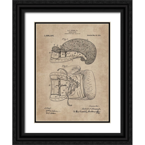 Patent Document of a Boxing Glove Black Ornate Wood Framed Art Print with Double Matting by CAG
