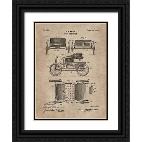 Patent Document of a Motor Road Vehicle Black Ornate Wood Framed Art Print with Double Matting by CAG