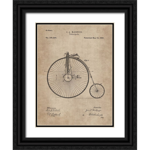 Patent Document of a Velocipede Black Ornate Wood Framed Art Print with Double Matting by CAG