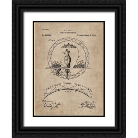 Patent Document of a One Wheeled Vehicle Black Ornate Wood Framed Art Print with Double Matting by CAG