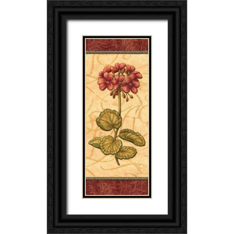 Red Passion Geranium Black Ornate Wood Framed Art Print with Double Matting by Audrey, Charlene