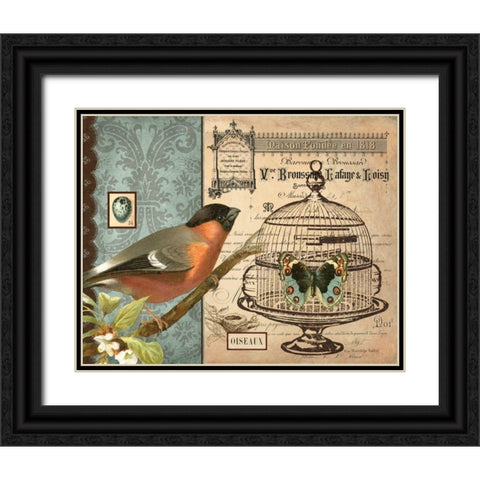 Bird and Cage I Black Ornate Wood Framed Art Print with Double Matting by Babbit, Gwendolyn