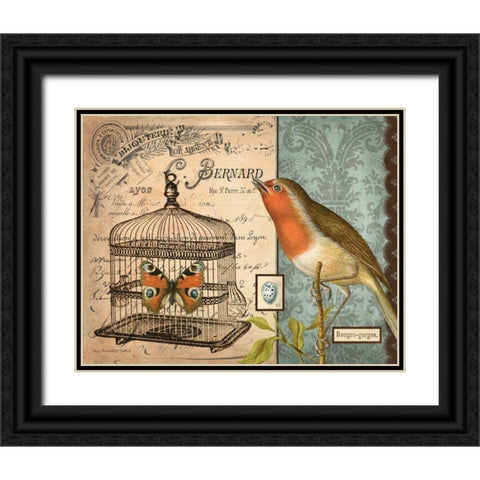 Bird and Cage II Black Ornate Wood Framed Art Print with Double Matting by Babbit, Gwendolyn
