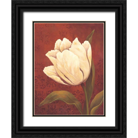 Tulip on Red Black Ornate Wood Framed Art Print with Double Matting by Belamar, Ella