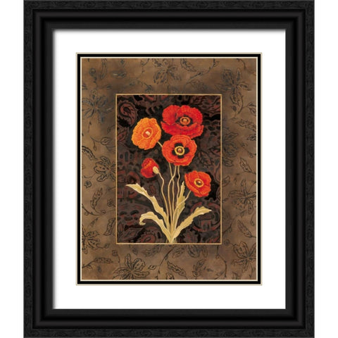 Damask Poppies Black Ornate Wood Framed Art Print with Double Matting by Brent, Paul
