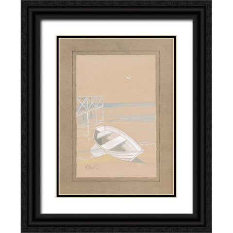 White Dinghy Black Ornate Wood Framed Art Print with Double Matting by Brent, Paul