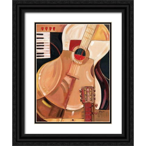 Abstract Guitar Black Ornate Wood Framed Art Print with Double Matting by Brent, Paul