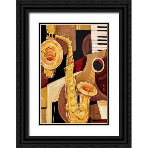 Abstract Sax Black Ornate Wood Framed Art Print with Double Matting by Brent, Paul