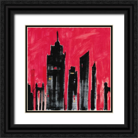 Red Cityscape Black Ornate Wood Framed Art Print with Double Matting by Brent, Paul