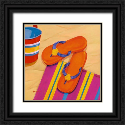 Orange Flip Flops Black Ornate Wood Framed Art Print with Double Matting by Brent, Paul