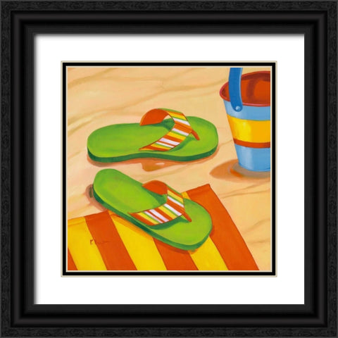 Green Flip Flops Black Ornate Wood Framed Art Print with Double Matting by Brent, Paul