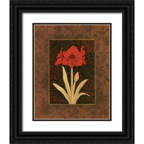 Damask Amaryllis Black Ornate Wood Framed Art Print with Double Matting by Brent, Paul