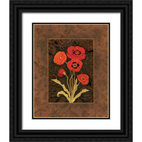 Damask Poppy Black Ornate Wood Framed Art Print with Double Matting by Brent, Paul