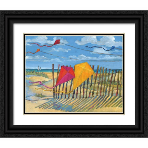 Beach Kites Yellow Black Ornate Wood Framed Art Print with Double Matting by Brent, Paul