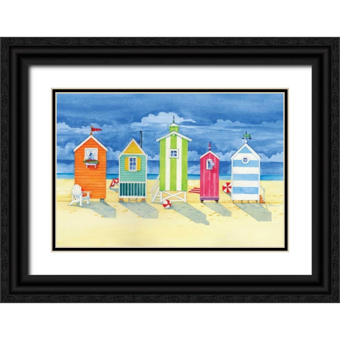 Brighton Huts Black Ornate Wood Framed Art Print with Double Matting by Brent, Paul