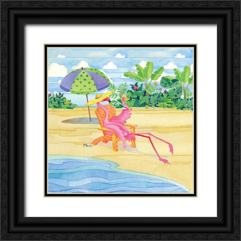 Beach Chair Flamingo Black Ornate Wood Framed Art Print with Double Matting by Brent, Paul