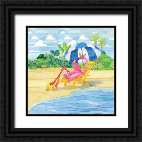 Deck Chair Flamingo Black Ornate Wood Framed Art Print with Double Matting by Brent, Paul