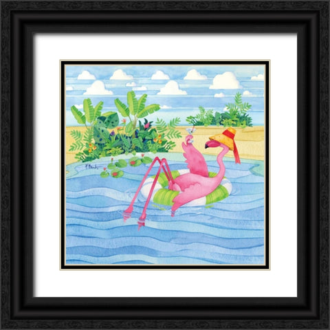Martini Float Flamingo Black Ornate Wood Framed Art Print with Double Matting by Brent, Paul