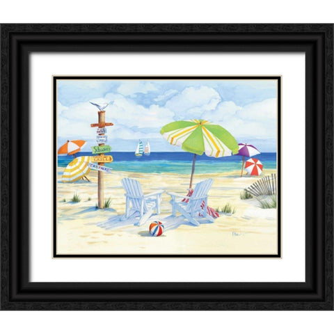 Beachside Chairs Black Ornate Wood Framed Art Print with Double Matting by Brent, Paul