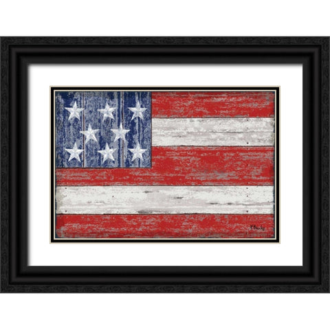 American Flag Black Ornate Wood Framed Art Print with Double Matting by Brent, Paul