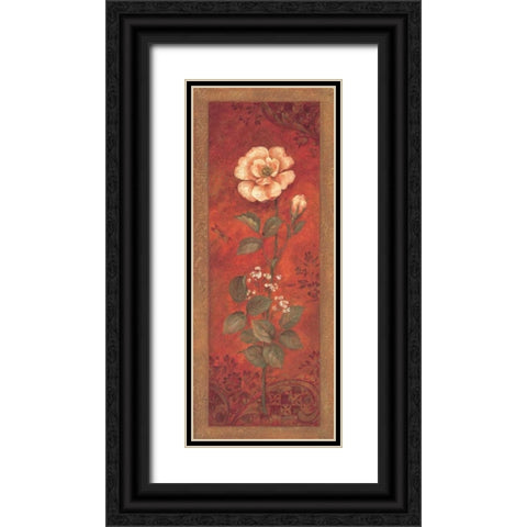Rose with Babys Breath Black Ornate Wood Framed Art Print with Double Matting by Gladding, Pamela