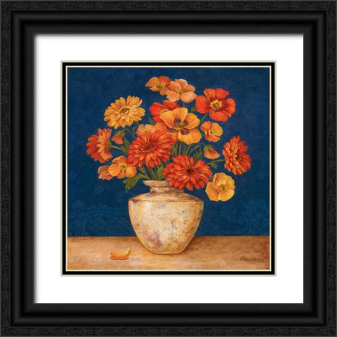 Poppies and Indigo I Black Ornate Wood Framed Art Print with Double Matting by Gladding, Pamela