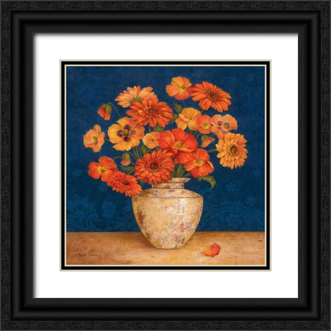 Poppies and Indigo II Black Ornate Wood Framed Art Print with Double Matting by Gladding, Pamela