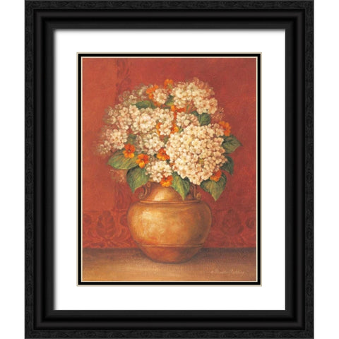 Tuscan Hydrangeas Black Ornate Wood Framed Art Print with Double Matting by Gladding, Pamela