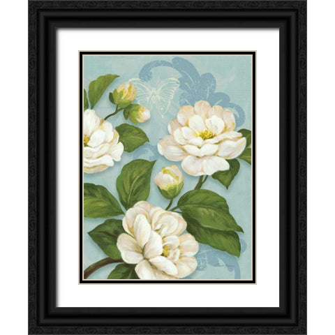 Camellias Black Ornate Wood Framed Art Print with Double Matting by Gladding, Pamela