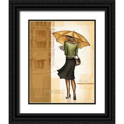 Golden Rain Paris Black Ornate Wood Framed Art Print with Double Matting by Laliberte, Andrea