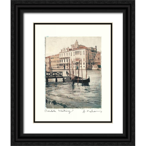 Gondola Waiting Black Ornate Wood Framed Art Print with Double Matting by Melious, Amy