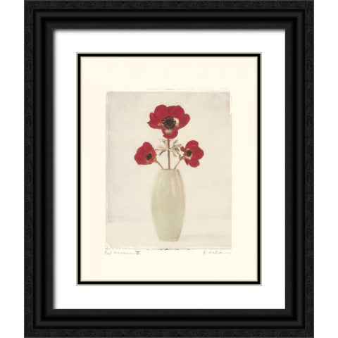 Red Anemones IV Black Ornate Wood Framed Art Print with Double Matting by Melious, Amy