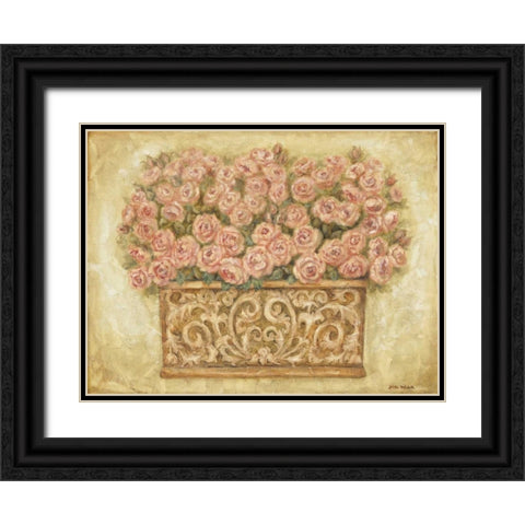 Pink Roses Black Ornate Wood Framed Art Print with Double Matting by Misa, Eva