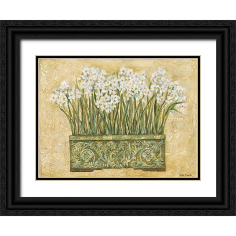 White Narcissus Black Ornate Wood Framed Art Print with Double Matting by Misa, Eva