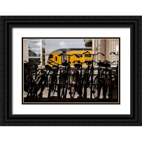 Bicycles at Centraal Station Black Ornate Wood Framed Art Print with Double Matting by Berzel, Erin