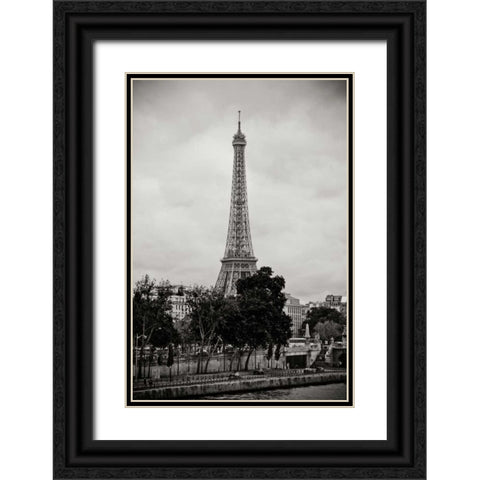 Eiffel Tower BW I Black Ornate Wood Framed Art Print with Double Matting by Berzel, Erin