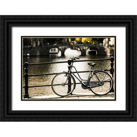 Amsterdam Gray Bicycle Black Ornate Wood Framed Art Print with Double Matting by Berzel, Erin