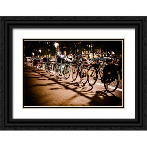 Amsterdam Bikes at Night I Black Ornate Wood Framed Art Print with Double Matting by Berzel, Erin